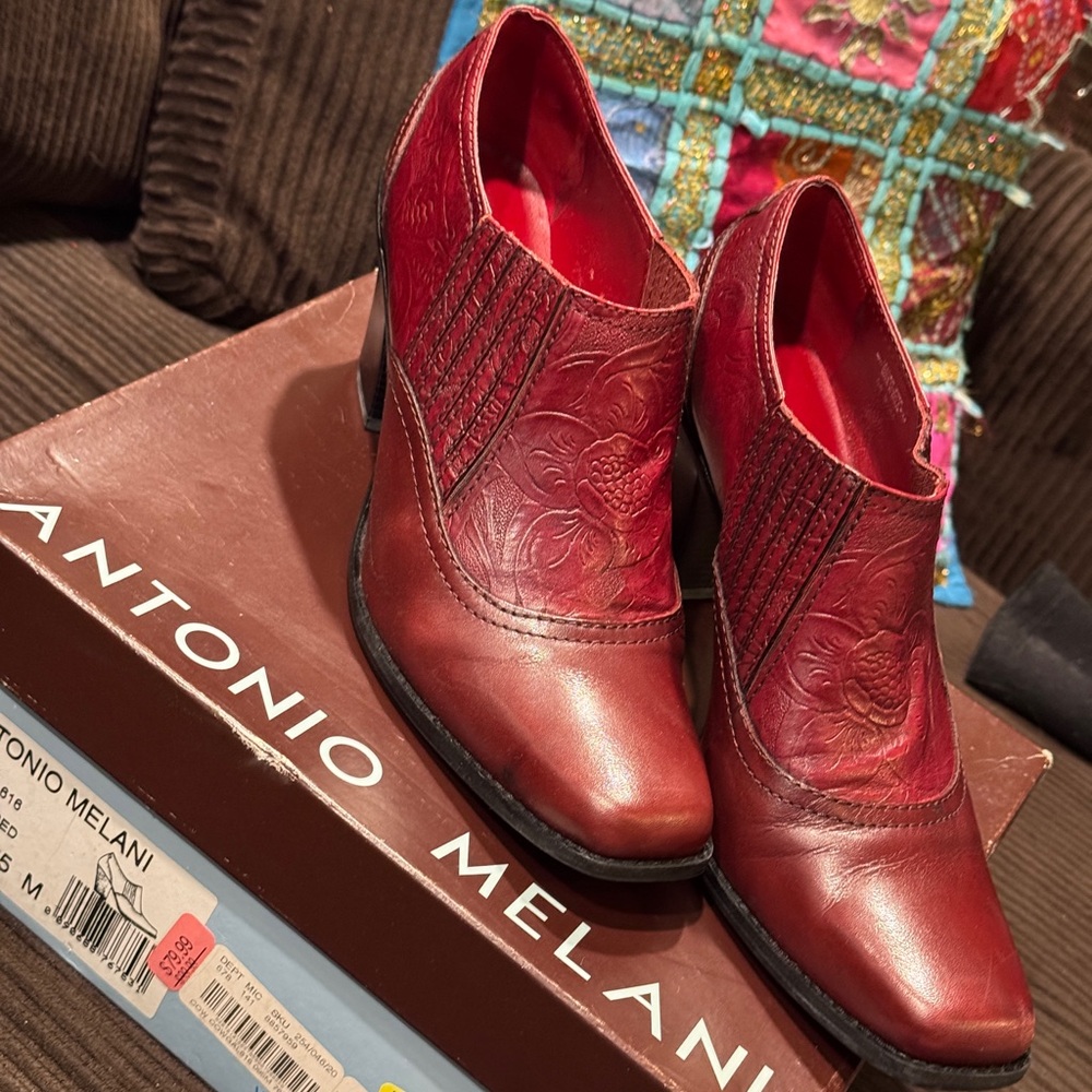 Antonio Melani Ferrari Red Leather Ankle Boots